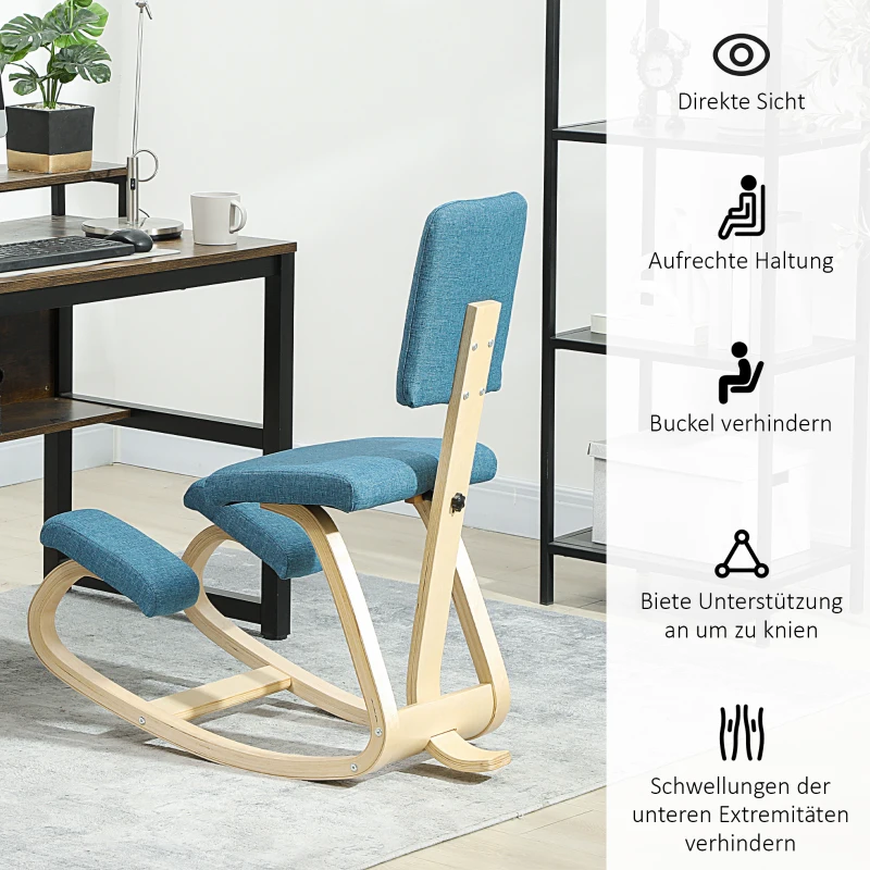 HOMCOM Ergonomische kniekruk, gezondheidsstoel voor thuis, kantoor, meditatie Donkerblauw