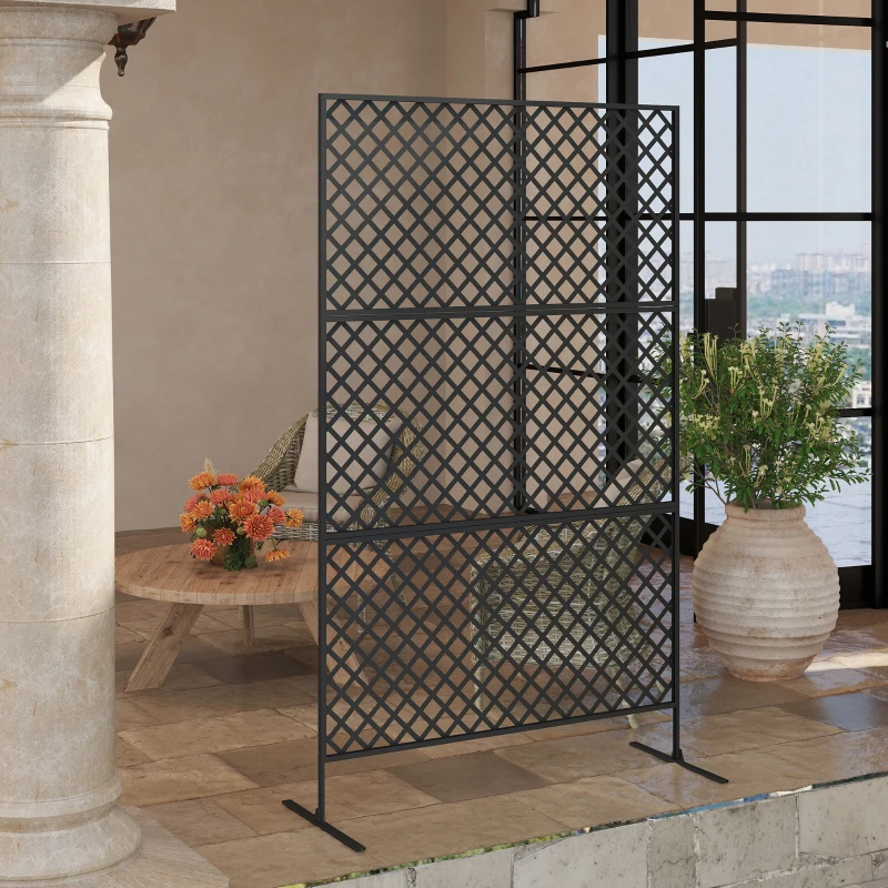 Outsunny Ruimteverdeler voor buiten, metalen wandscherm voor terras, veranda, tuin, vrijstaand klimrooster, staal, zwart