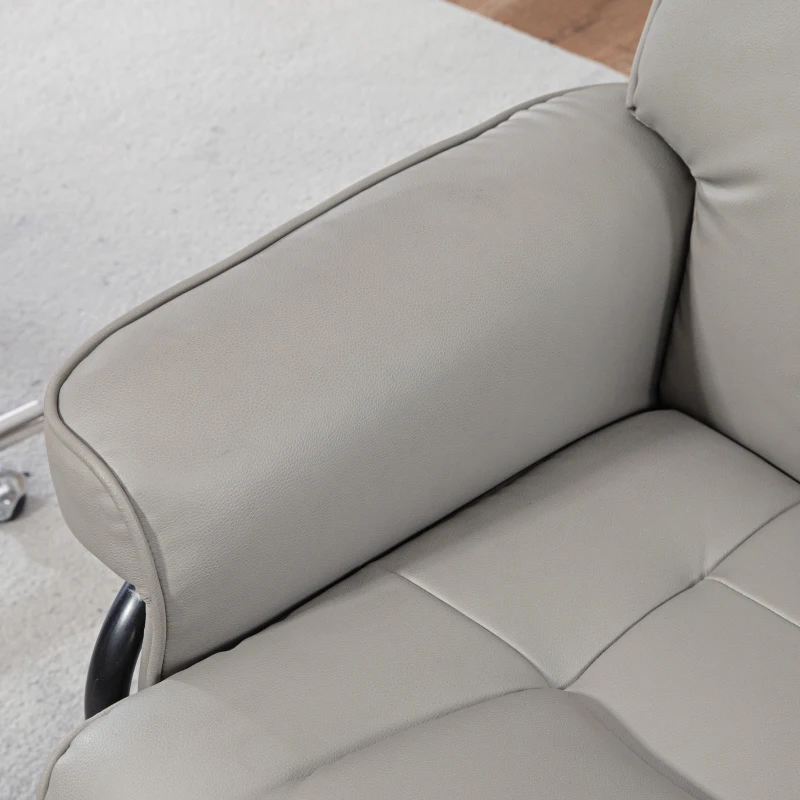 HOMCOM Relaxfauteuil met Voetenbankje, Draaibaar & Kantelbaar, Kunstlederen Bekleding, tot 150 kg, Houten Frame, Grijs