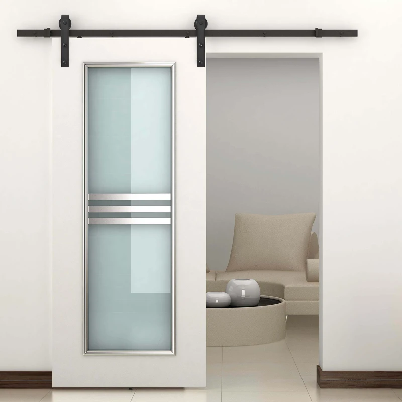 HOMCOM Glijrailsset voor schuifdeur, tot 90 kg, koolstofstaal, 200 cm, zwart, inclusief gereedschap(m-7)