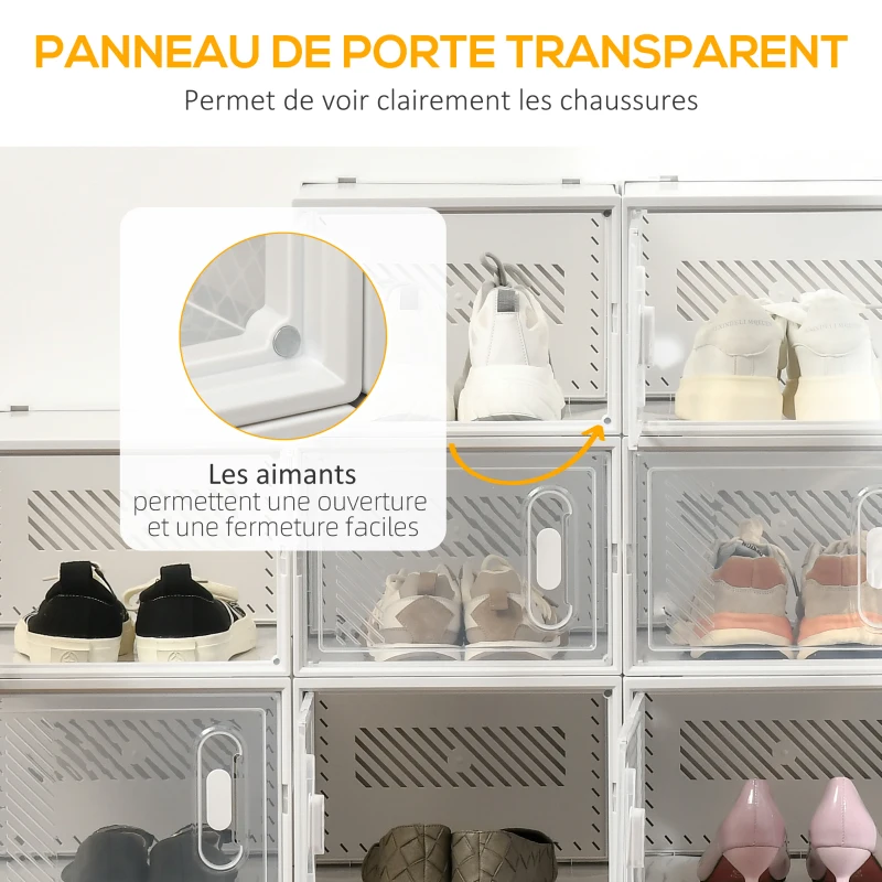 HOMCOM Meuble de rangement modulable, 18 cubes, meuble à chaussures empilables, vêtements, livres, jouets, blanc et transparent