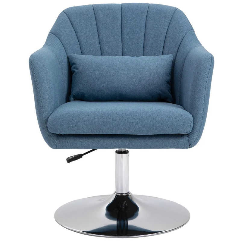 HOMCOM Swivel Accent Chair, Linen Fabric Tub Vanity Chair, Modern Armchair with Adjustable Height and Lumbar Support for Living Room Bedroom Salon Make up Room Dressing Table, Blue
