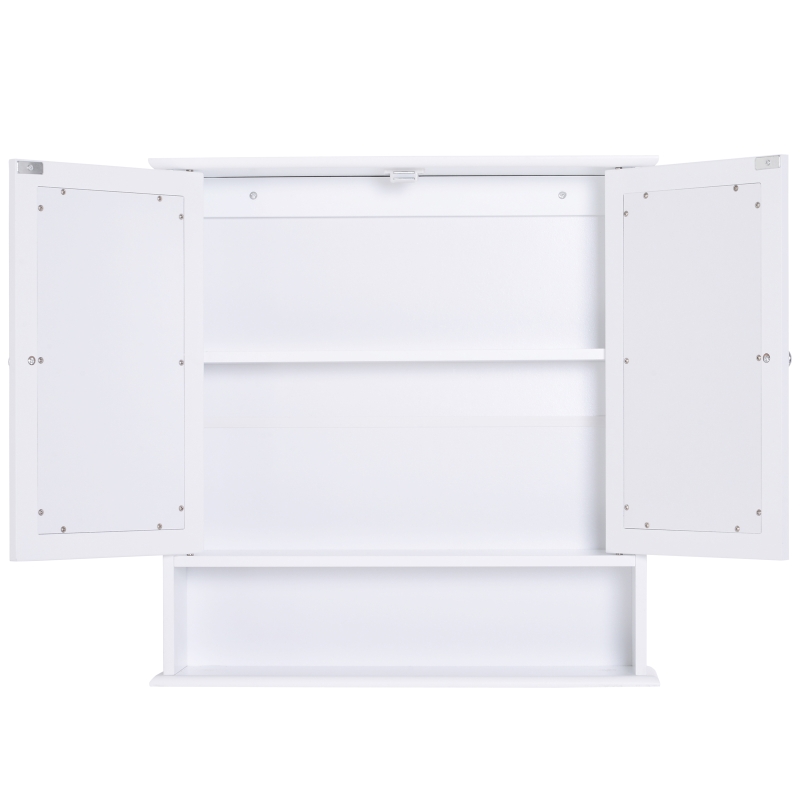 kleankin spiegelkast, wandkast met 3 opbergvakken, make-upkast, MDF, wit, 56 x 13 x 58 cm