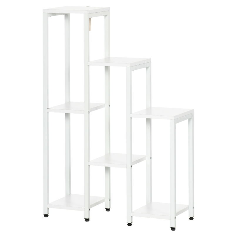 Outsunny Bloemenstandaard, Plantenstandaard, 7 Niveaus, voor Binnen- en Buitengebruik, Staal, wit, 65 x 23 x 94,5 cm
