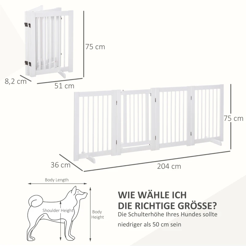 PawHut Hondenrek voor dieren veiligheidshek inklapbaar steunvoeten 75 cm wit