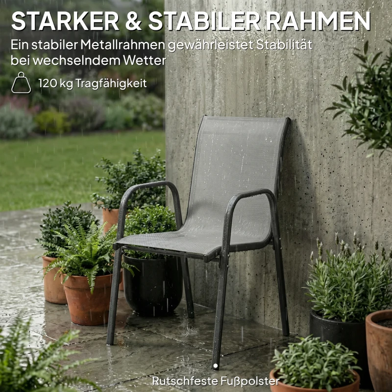 Outsunny Tuinstoelen 4-delige Set Stapelbare Terrasstoelen met Ademend Rugvlak, Armleuningen 120 kg Draagvermogen