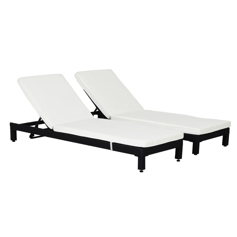 Outsunny Conjunto de 2 Tumbonas de Jardín Tumbonas de Ratán PE Reclinable en 5 Posiciones para Terraza Patio 196x65x22 cm Negro