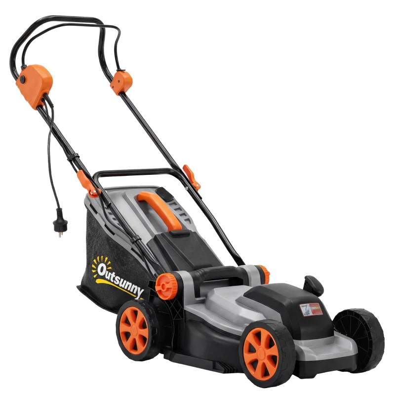 Outsunny Elektrische grasmaaier 1200 W met 34 cm maaibreedte 35L opvangbak mulchfunctie 6 maaihoogtes verstelbare handgreep