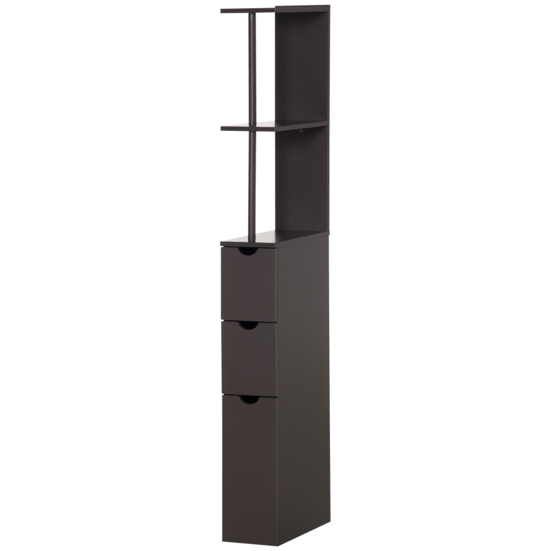 HOMCOM Tall Bathroom Cabinet, Freestanding Slim Bathroom Storage Cabinet with 2-Tier Open Shelf and 2 Drawers for Small Space, Narrow Cupboard Storage Unit, Brown