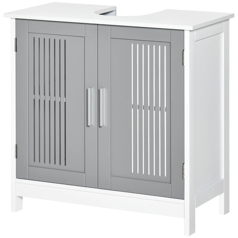 kleankin Modern Under Sink Cabinet with 2 Doors, Bathroom Vanity Unit, Pedestal Under Sink Design, Storage Cupboard with Adjustable Shelves, Grey