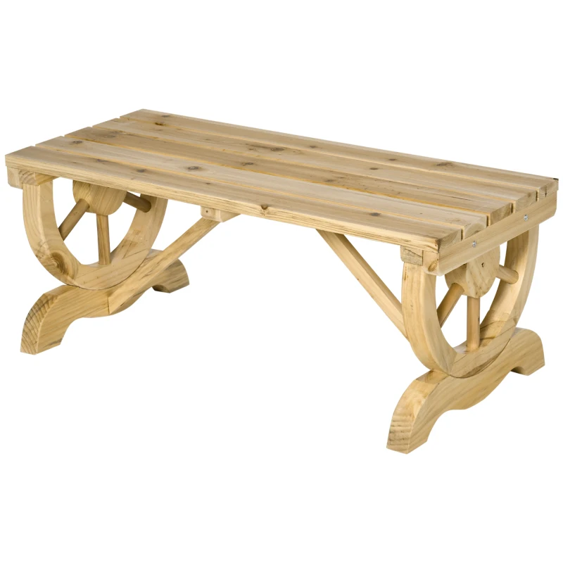 Outsunny Panchina da Giardino 2 Posti a Doghe con Gambe a Ruota di Carro, in Legno, 98x50x39.5 cm, color Legno