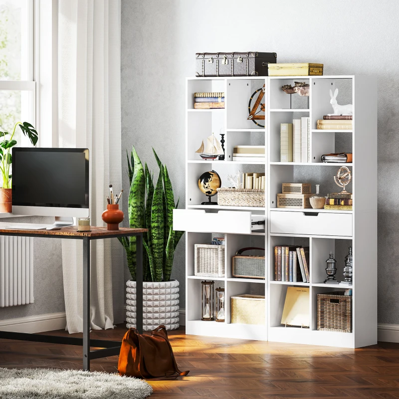 HOMCOM Boekenkast, Multifunctioneel rek, 9 vakken, Lade, Kantelbeveiliging, 60 x 26 x 158 cm, Wit(m-6)