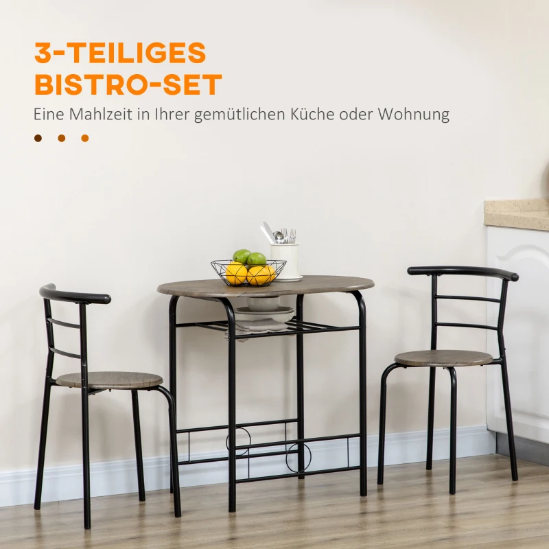 HOMCOM eetset, eettafel met 2 stoelen, keukentafel met opbergplank, zwart