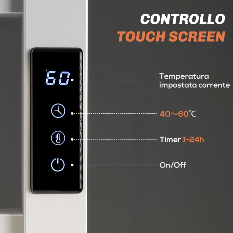 HOMCOM Scaldasalviette Elettrico Smart a 10 Barre con Timer e Display LCD, in Acciaio Inox, 45x11x80 cm, Bianco