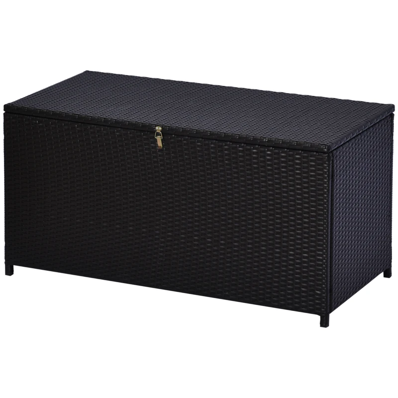 Outsunny Coffre Malle de Rangement, 118L x 54l x 59H cm, Résine Tressée Imitation Rotin, Café Foncé