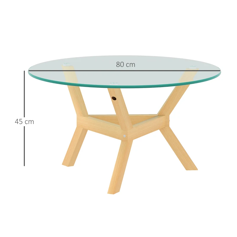 HOMCOM Ronde Bijzettafel van Gehard Glas met Verstelbare Voetkussens en Stalen Frame, voor Woonkamer, Slaapkamer