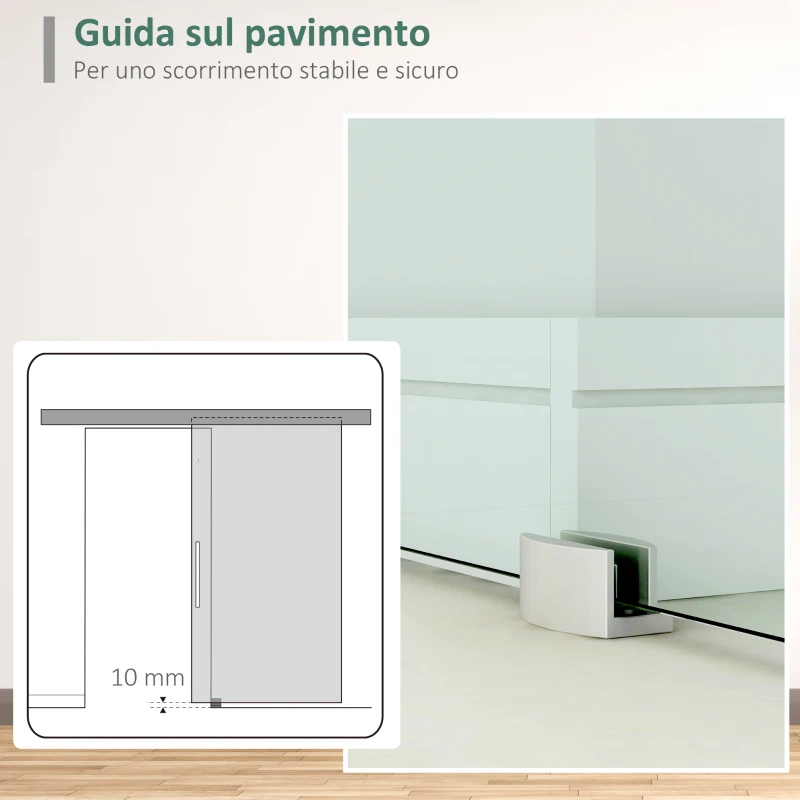 HOMCOM Porta Scorrevole in Vetro Smerigliato e Satinato con Binario e Maniglia per Bagno Cucina 210cm