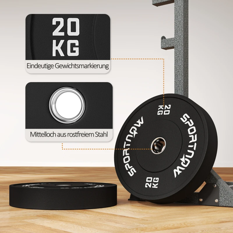 SPORTNOW Halterschijvenset, 2 x 20 kg, Olympische standaard, Rubber, Geluidsarm, Zwart