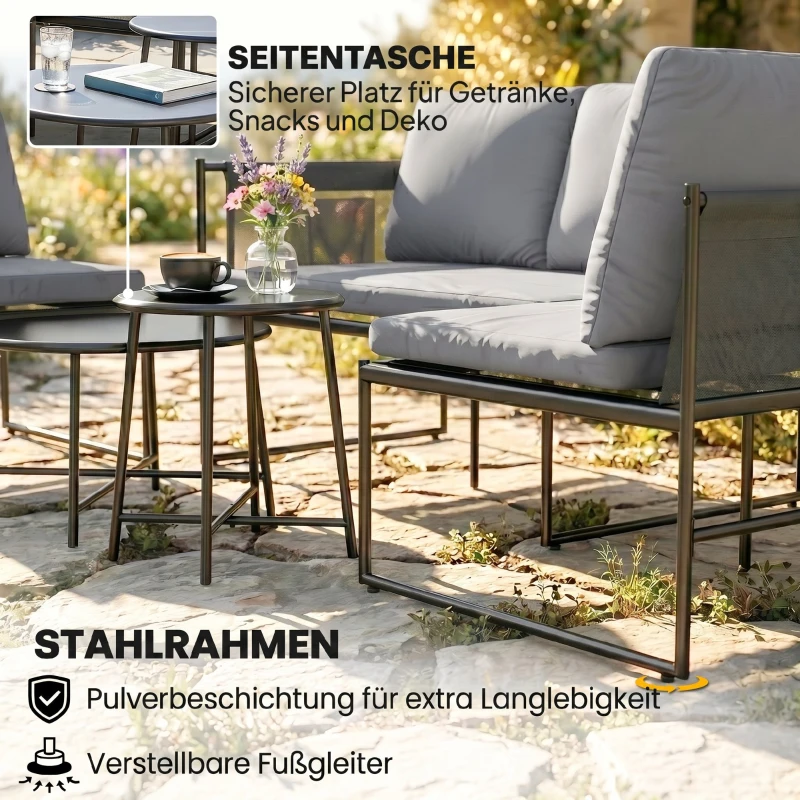 Outsunny Lounge tuinmeubelset 4-5 personen tuinlounge set met tweezitsbanken, salontafels, stoel, dikke wasbare kussens