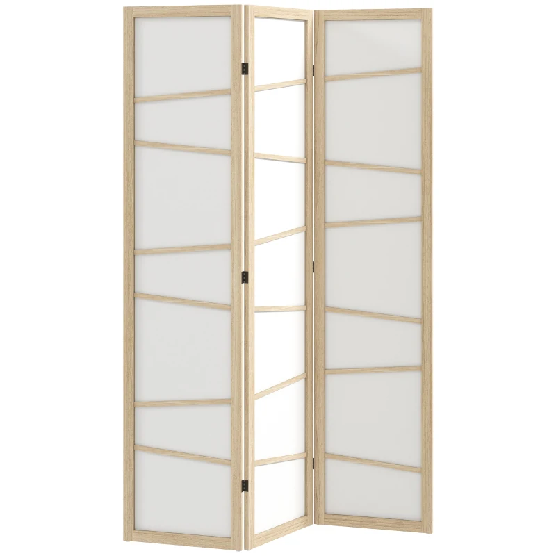 HOMCOM Wooden Folding Privacy Screen, 3 Panel Room Divider for Bedroom, Natural Wood Finish