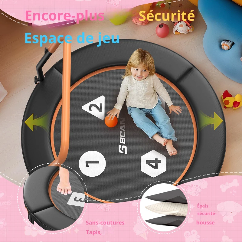 Trampoline pour tout-petits, Anti‑basculement‑Design, pliable, peu encombrant, idéal pour les enfants de 1 à 6 ans, Dimensions 91L x 91l x 81H cm, 91x91x81 cm, Noir