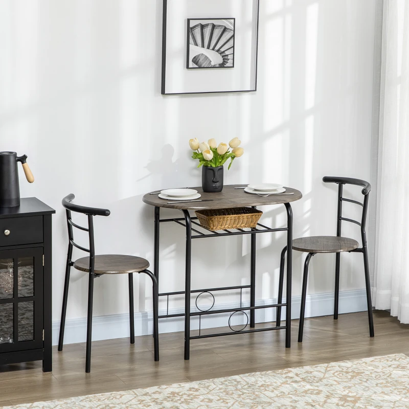 HOMCOM eetset, eettafel met 2 stoelen, keukentafel met opbergplank, zwart