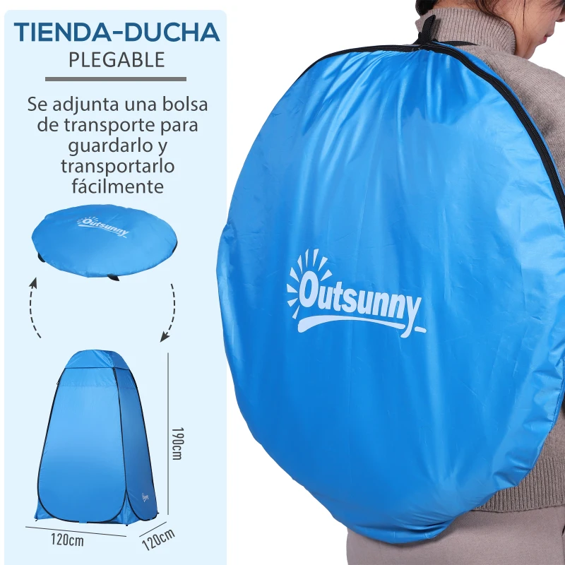 Outsunny Tienda de Ducha Portátil con Bolsa de Transporte para Baño Inodoro 120x120x190 cm Azul
