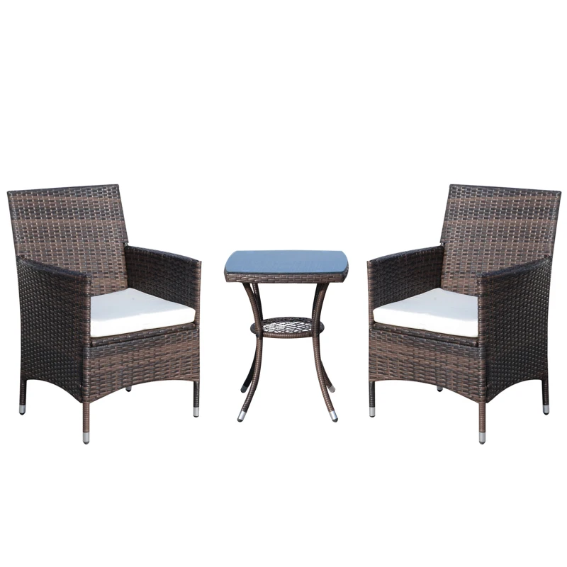 Outsunny 3-delige zitgroep voor in de tuin, rotan tuinset, poly-rotan, bruin