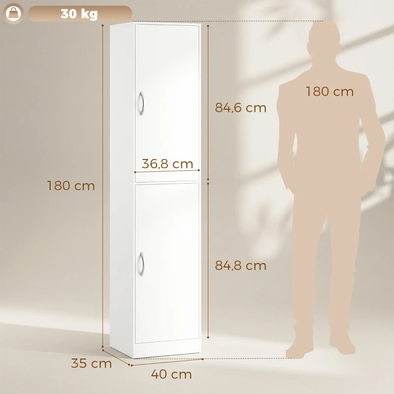 HOMCOM 180 cm hoge boekenkast, moderne kast met 5 niveaus en verstelbare planken, vrijstaande opbergkast, wit