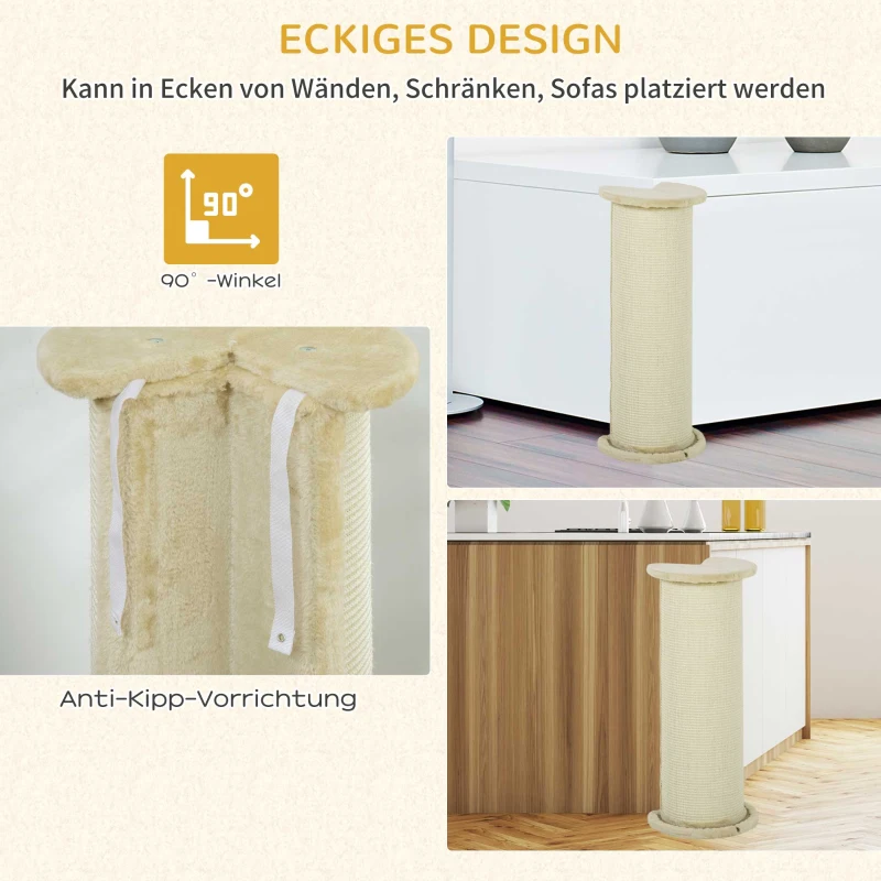 PawHut krabpaal voor katten 85 cm, hoekontwerp, ruimtebesparend, 35 cm x 35 cm x 85 cm, roomwit