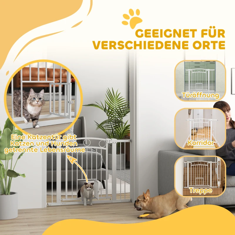 PawHut Deurhekje 77 cm Traphekje Deurhek zonder boren Traphek voor breedtes van 76-104 cm Eenvoudig met één hand te openen Staal Wit