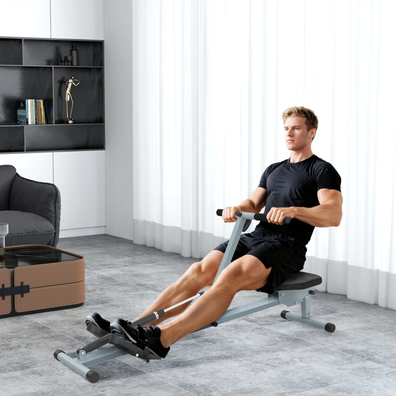 HOMCOM roeitrainer roeiapparaat fitness roeien hometrainer, met LCD display, staal + PVC, grijs, 130 x 67,5 x 67 cm(m-2)