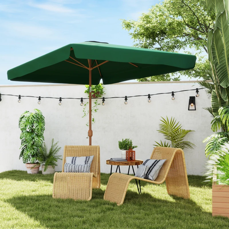 Outsunny Sombrilla de Terraza Exterior 300x200x245 cm con Ángulo Ajustable Mástil de Aluminio Manivela y Protección UV 50+ Verde