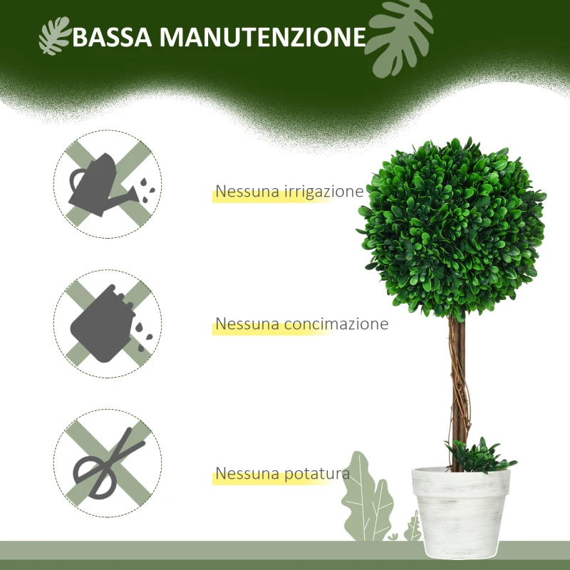 HOMCOM Set 2 Piante Finte Alberi di Bosso da Interno ed Esterno con Vaso, Ø28x60cm