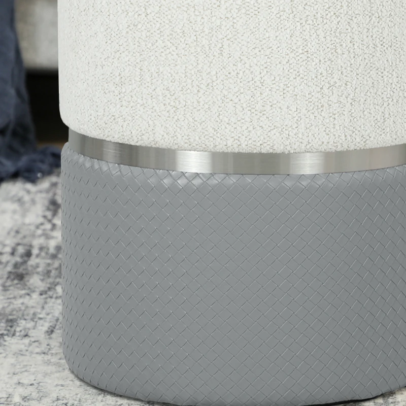 HOMCOM Conjunto de 2 Puffs de Arrumação Estofados em Chenille e PU Assento Acolchoado para Entrada Quarto Cinzento e Creme