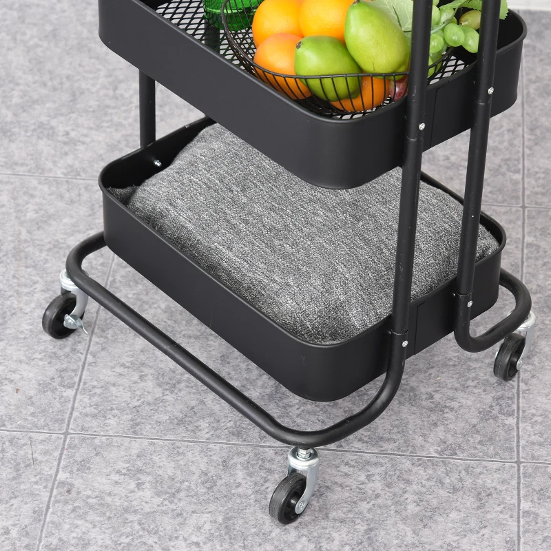 HOMCOM Metal 4-Tier Mobile Storage Serving Trolly Rolling Utility Cart Organiser Kitchen Mesh Bottom Black