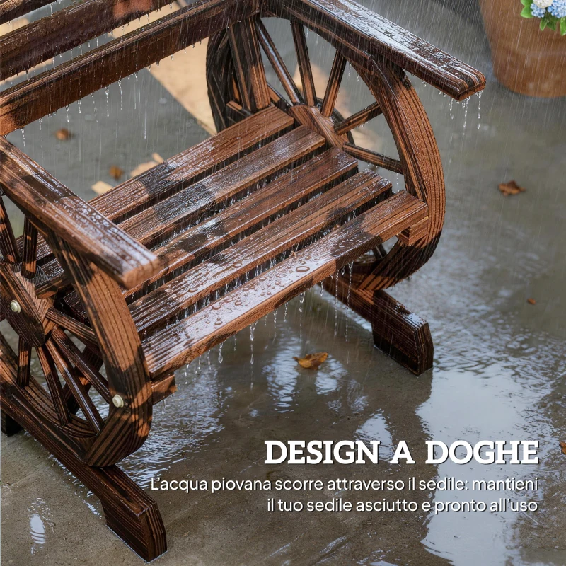 Outsunny Sedia da Giardino in Legno a Doghe con Schienale Inclinato e Braccioli, 66x55x90 cm, color Legno Carbonizzato