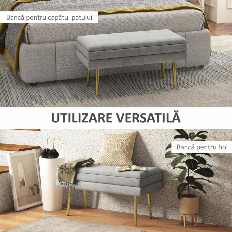 HOMCOM Banca de Depozitare Otomana, Tapiterie Catifelata(m-6)