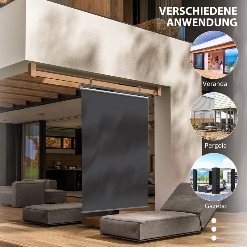 Outsunny verticale luifel, balkoninkscherm met zonbescherming, haak, 124 x 222 cm