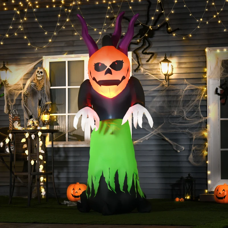 HOMCOM Fantasma Gonfiabile Halloween, Decorazione da Giardino Halloween Impermeabile e Autogonfiabile con Picchetti e Funi 120x90x240cm
