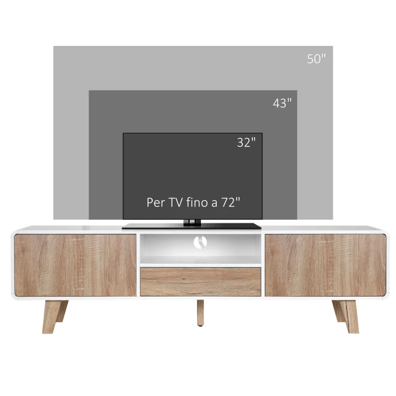 HOMCOM Mobile Porta TV Con Ante e Cassetto, Mobiletto da Salotto per TV fino a 72''in MDF, 160x40x45cm Bianco e Legno