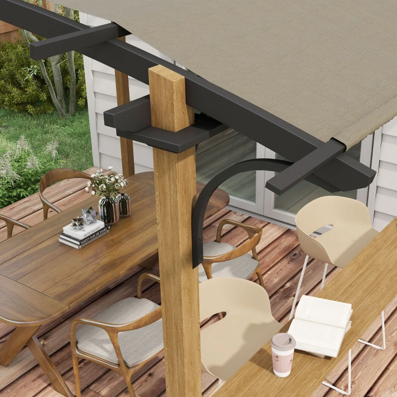 Outsunny Pergola tonnelle de jardin avec comptoir toit en forme d'arche - cadre en aluminium et acier dim. 4L x 2,6l x 2,4H m