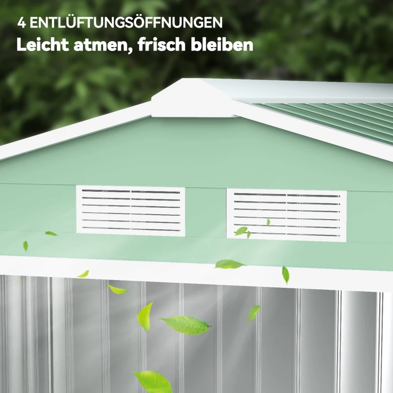 Outsunny gereedschapsschuur, tuinhuisje, met schuifdeuren, fundering, weerbestendig, staal, groen, 213 x 130 x 185 cm(m-8)