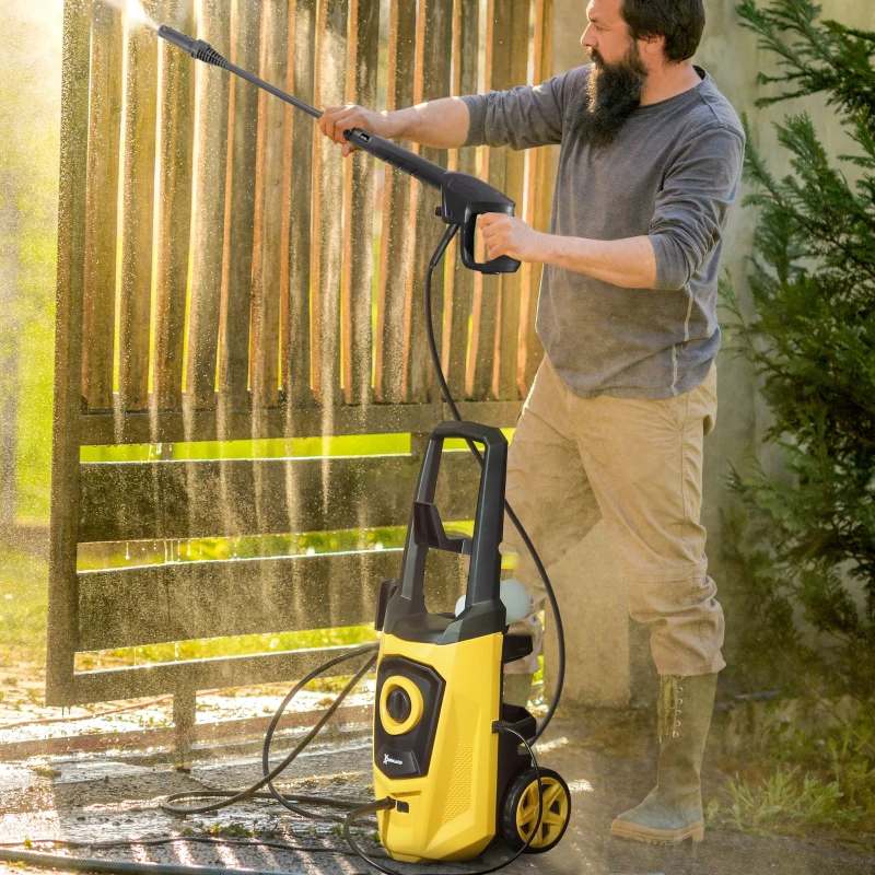 DURHAND 1800W High Pressure Washer, 150 Bar Pressure, 510 L/h Flow, High-Performance Portable Power Washer Jet Wash Cleaner with 6M Hose, Snow Foam Bottle for Garden, Car, Furniture, Yellow