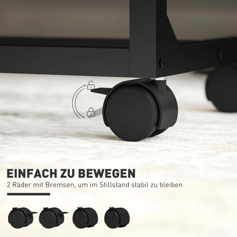 HOMCOM Bijzettafel, bureau en nachtkastje, in hoogte verstelbaar, 4 wielen, metalen frame