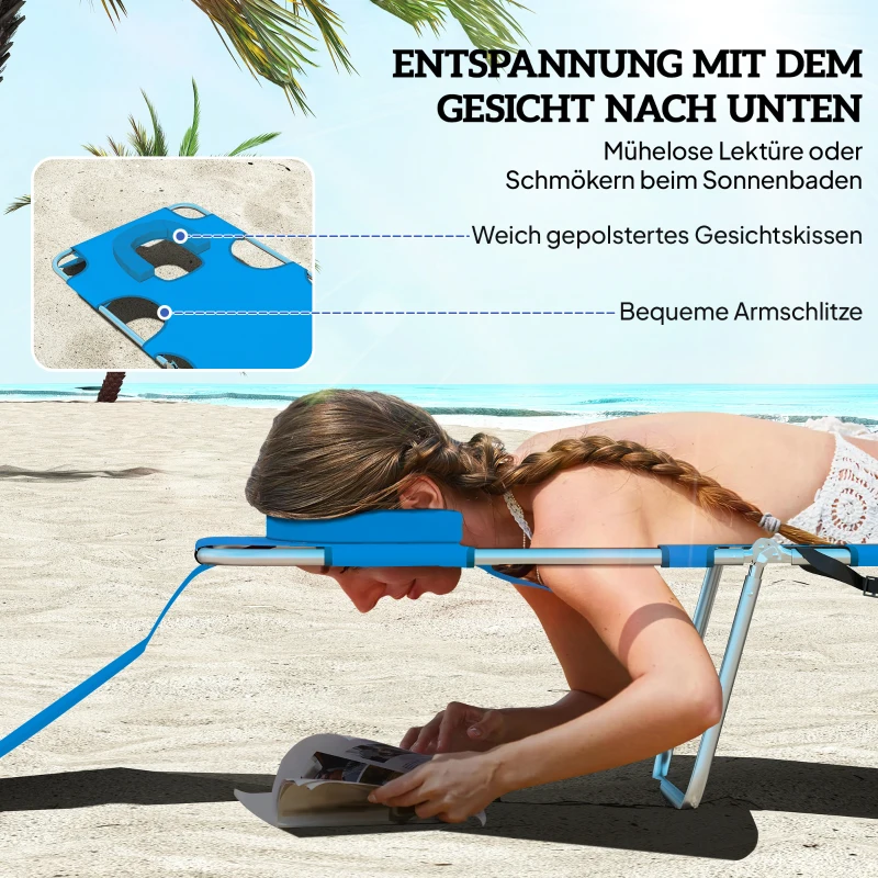 Outsunny Tuinligstoel, Ligstoel met Gewatteerde Gezichtsopening, Massage-Ligstoel voor Buiten, Zijvak, Stof, Metaal, Blauw