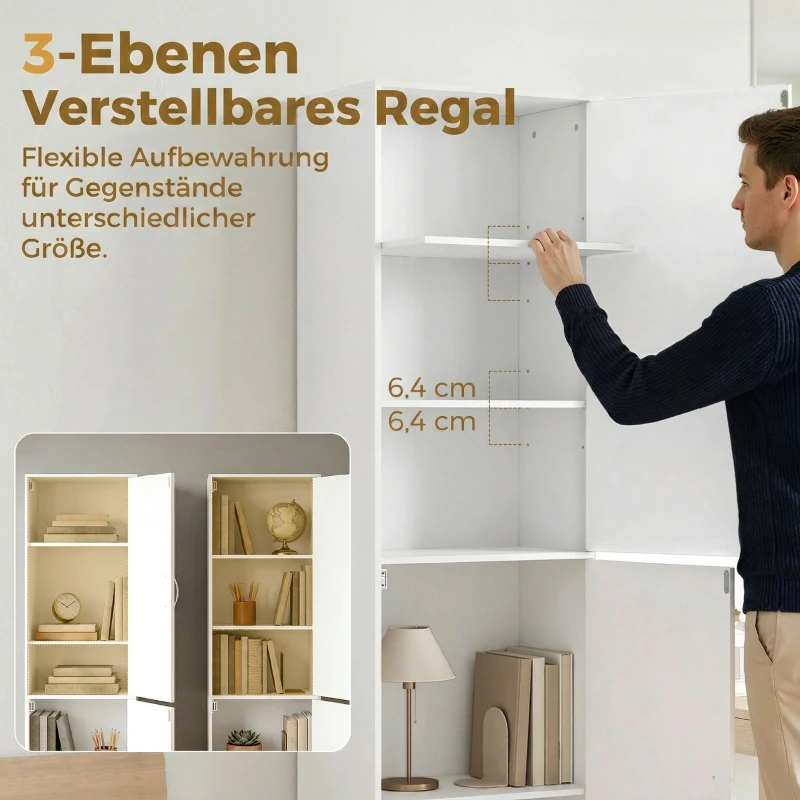 HOMCOM 180 cm hoge boekenkast, moderne kast met 5 niveaus en verstelbare planken, vrijstaande opbergkast, wit