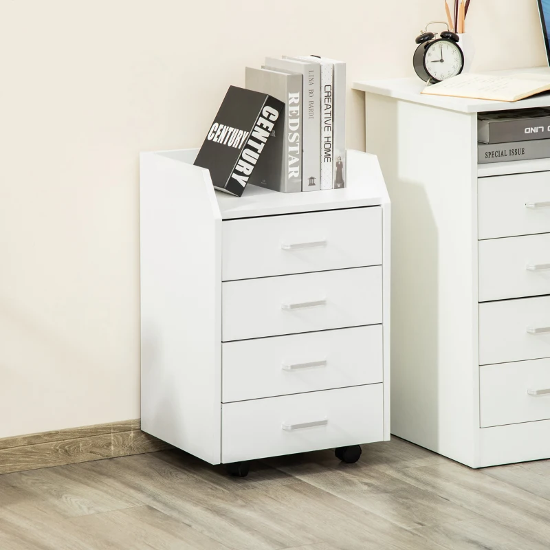 Vinsetto Caisson de bureau rangement sur roulettes 4 tiroirs coulissants MDF et panneaux de particules dim. 40L x 36l x 65H cm blanc