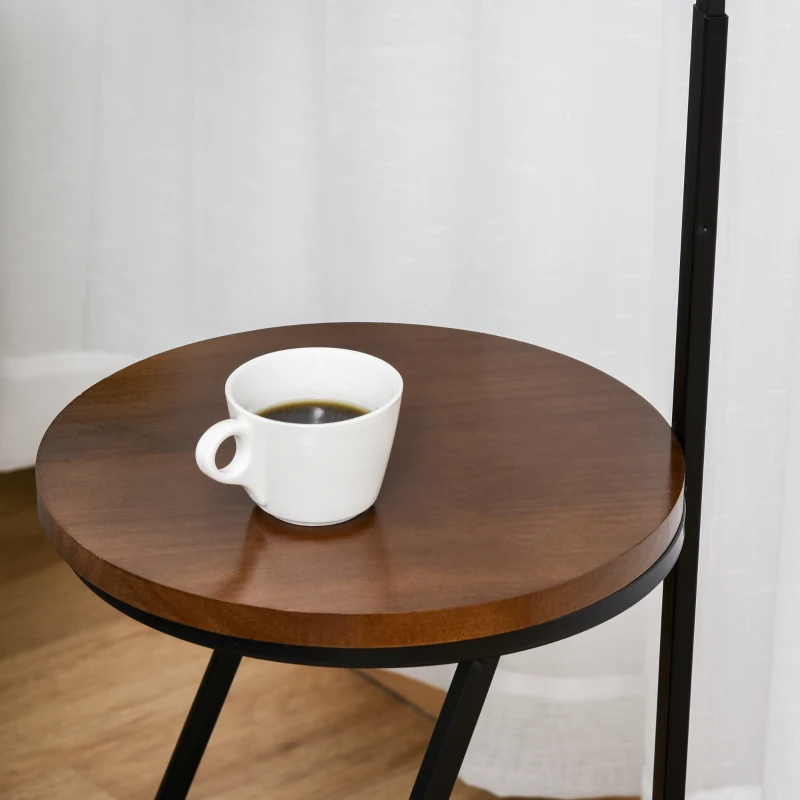 HOMCOM 165cm Unique Floor Lamp & Middle Wood Shelf Industrial Style Steel Frame Curved Base Home Office Lighting Storage Brown&Black