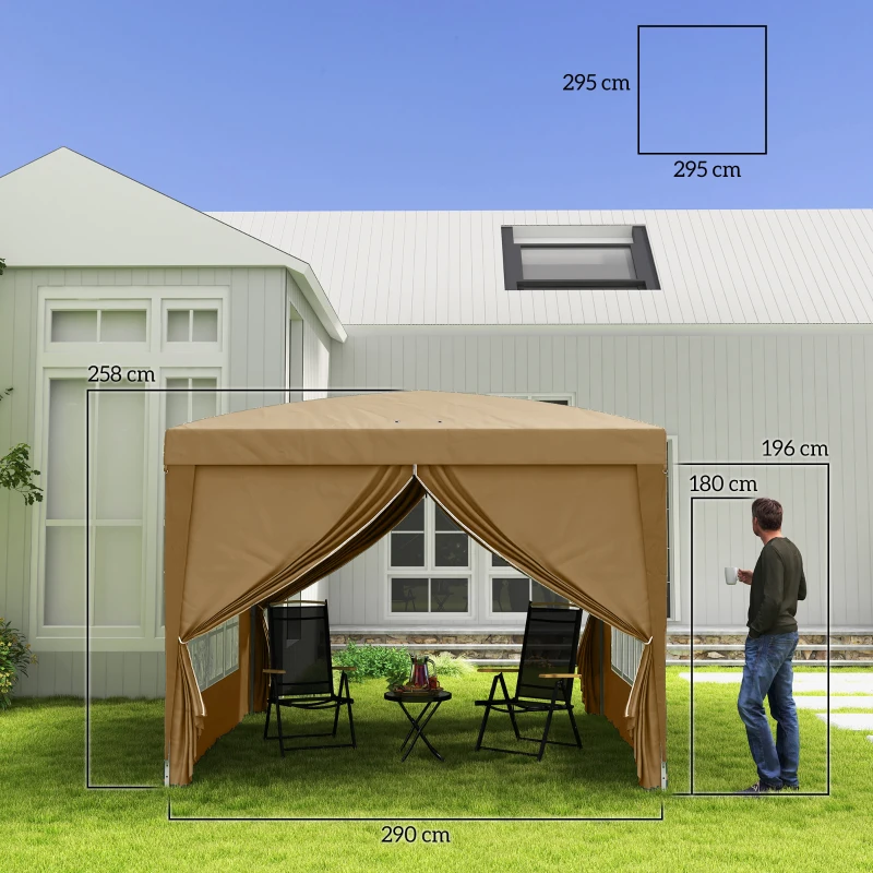 Outsunny Gazebo da Esterno 3x3 m Pieghevole con 4 Pannelli Laterali, in Acciaio e Tessuto Oxford Cachi